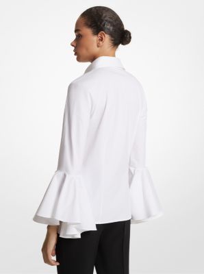 Organic Stretch Cotton Poplin Ruffle-Sleeve Blouse image number 1