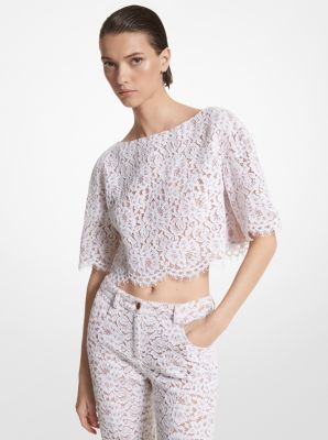 Floral Corded Lace Cropped Bateau Top image number 0