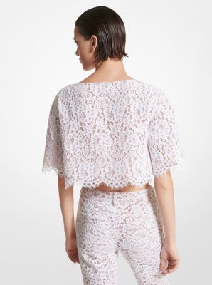 Floral Corded Lace Cropped Bateau Top