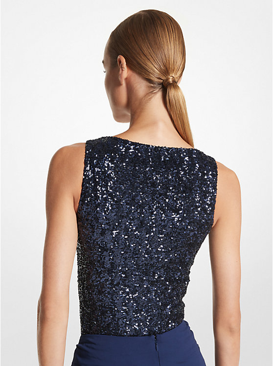 Sequined Stretch Tulle Scoop-Neck Bodysuit image number 1