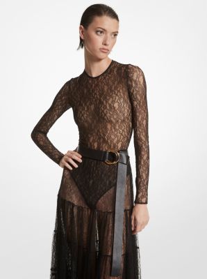 Lace Trim One Shoulder Jersey Bodysuit