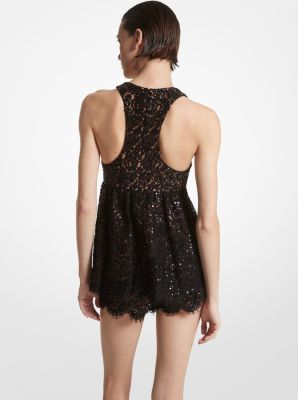 Hand-Embroidered Sequin Floral Lace Baby Doll Tank Top image number 1