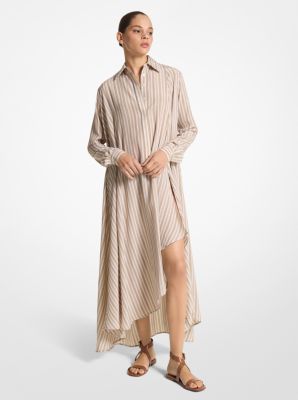 Striped Silk Crepe De Chine Caftan Shirtdress image number 0