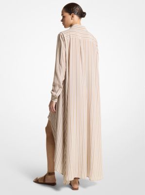 Gestreiftes Hemdkleid aus Crêpe de Chine im Kaftan-Stil