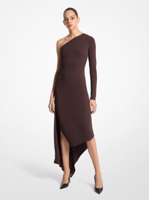 Stretch Matte Jersey One-Shoulder Handkerchief Dress