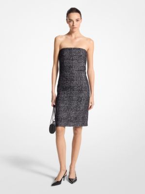 Geruite strapless jurk van tweed van wolmix image number 0