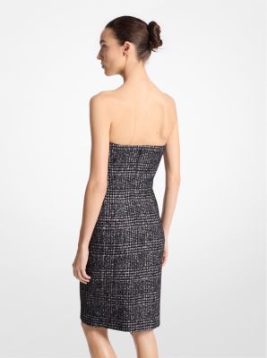 Geruite strapless jurk van tweed van wolmix image number 1