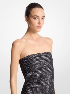 Geruite strapless jurk van tweed van wolmix image number 2