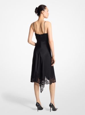 Lace Trim Satin Charmeuse Asymmetric Slip Dress image number 1