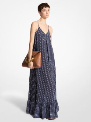 Vestido lencero de crepé de China de seda orgánica con estampado de lunares