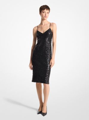 Slip-Kleid aus Seiden-Georgette mit von Hand aufgestickten Pailletten