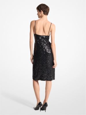 Slip-Kleid aus Seiden-Georgette mit von Hand aufgestickten Pailletten