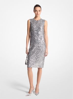 Hand-Embroidered Sequin Silk Georgette Shift Dress