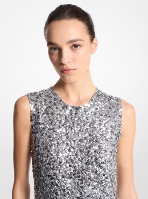 Hand-Embroidered Sequin Silk Georgette Shift Dress