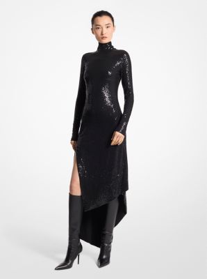 Sequined Stretch Matte Jersey Turtleneck Dress image number 0