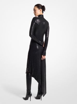 Sequined Stretch Matte Jersey Turtleneck Dress image number 1