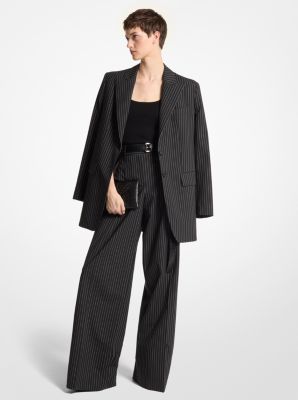 Pinstripe Stretch Wool Boyfriend Blazer image number 0