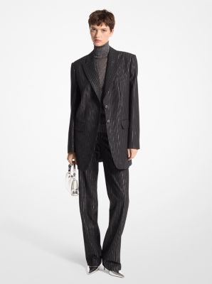 Metallic Pinstripe Stretch Wool Boyfriend Blazer image number 0