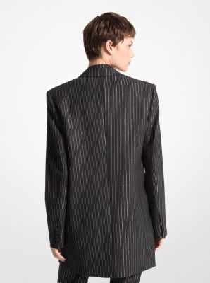 Metallic Pinstripe Stretch Wool Boyfriend Blazer