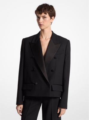 Double Crepe Sablé Double-Breasted Cropped Jacket