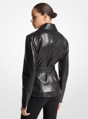 Plongé Leather Belted Moto Jacket