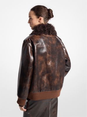 Burnished Leather and Shearling Bomber Jacket