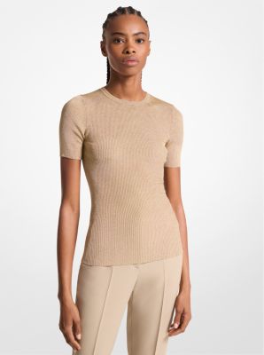 Metallic Ribbed Knit T-Shirt