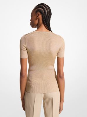 Metallic Ribbed Knit T-Shirt