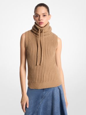 Pullover in cashmere senza maniche con collo a imbuto