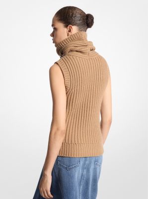 Pullover in cashmere senza maniche con collo a imbuto