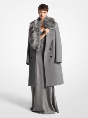 Wool Melton and Faux Fur Double-Breasted Coat