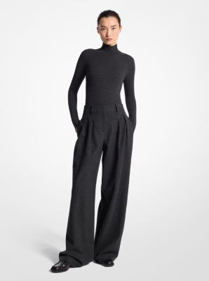 Wool Flannel Pleated Wide-Leg Trousers image number 0