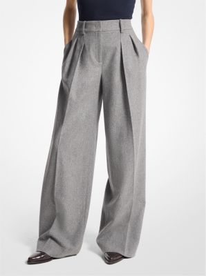 Wool Flannel Pleated Wide-Leg Trousers image number 0