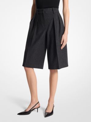 Stretch Wool Flannel Pleated Shorts