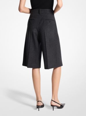 Stretch Wool Flannel Pleated Shorts