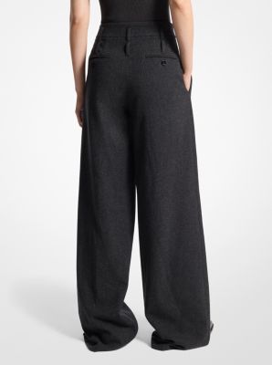 【PORTERNA】Russ Pulley Trousers Stretch Wool Flannel Double Belted Pleated Trousers