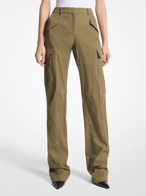 Crushed Cotton Gabardine Cargo Trousers in JUNIPER | Michael Kors