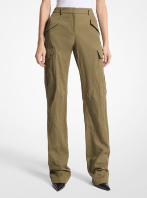 Crushed Cotton Gabardine Cargo Trousers