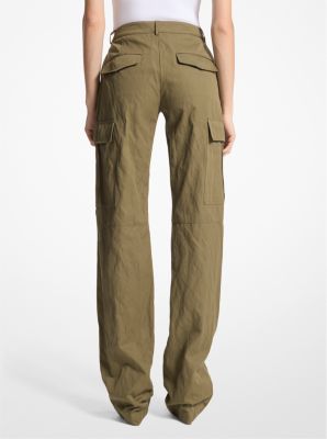 Crushed Cotton Gabardine Cargo Trousers