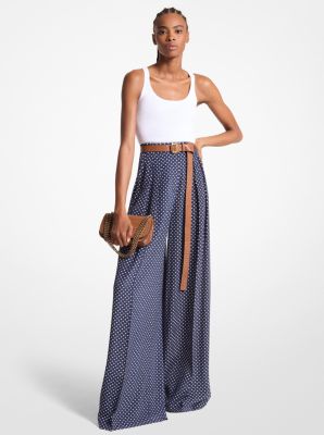 Polka Dot Silk Crepe De Chine Palazzo Pants image number 0