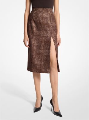 Glen Plaid Wool Blend Tweed Slit Skirt image number 0