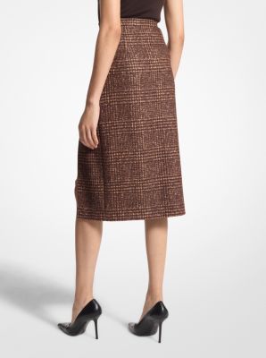 Glen Plaid Wool Blend Tweed Slit Skirt image number 1