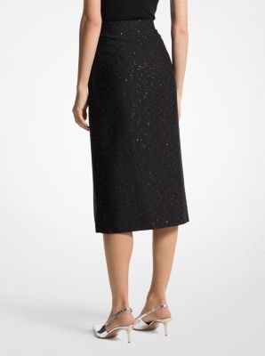 Sequined Wool Slit Skirt