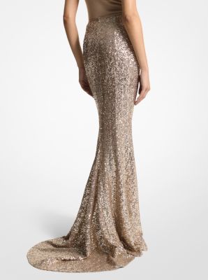 Sequin Embroidered Stretch Tulle Fishtail Skirt image number 1