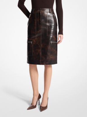 Burnished Leather Cargo Pencil Skirt