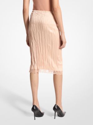 Crushed Satin Charmeuse and Lace Slip Skirt in SHELL | Michael Kors
