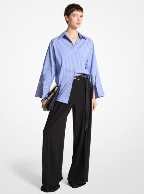 Gestreifte Oversize-Hemdbluse aus Baumwoll-Popeline mit Stretch image number 0