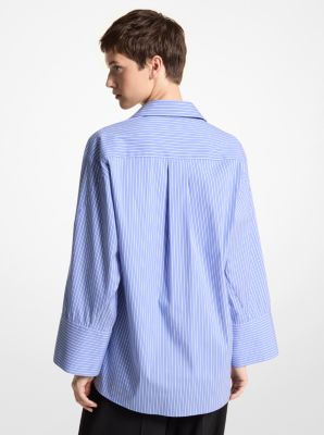 Camicia oversize a righe in popeline di cotone stretch image number 1