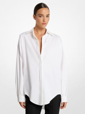 Stretch Cotton Poplin Oversized Shirt in OPTIC WHITE | Michael Kors