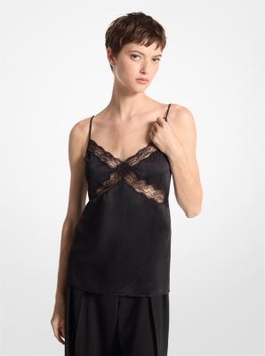 Lace Trim Crushed Satin Tank Top | Michael Kors [US]